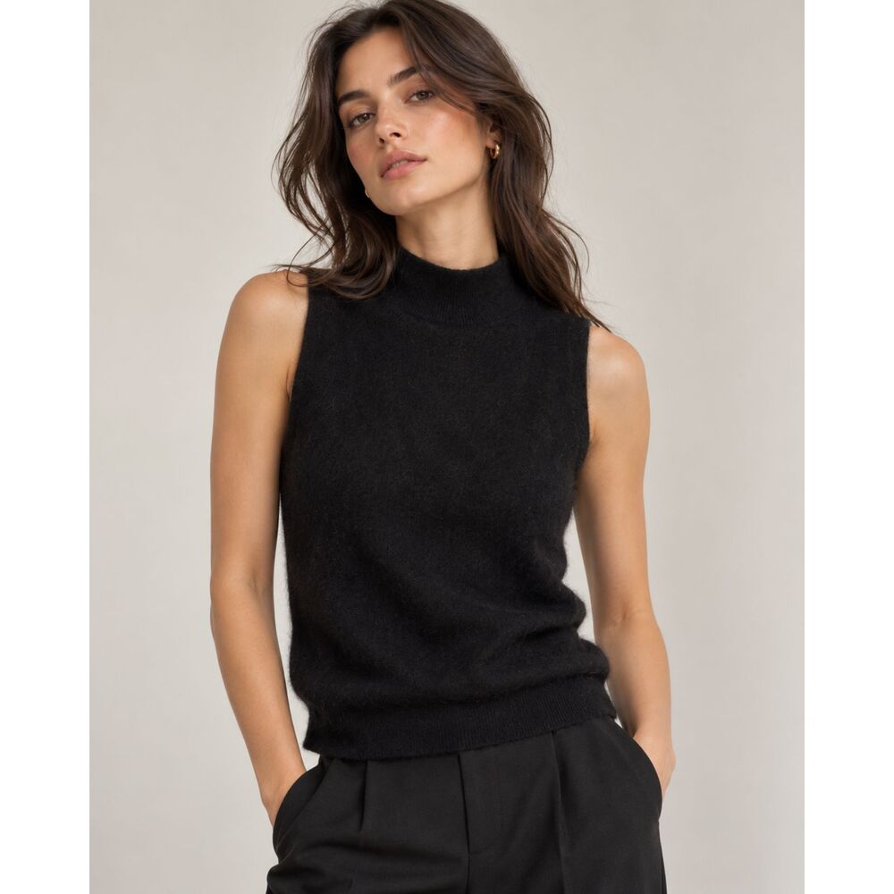 Ann Taylor 100% Cashmere Black Women’s M/S Sleeveless Mock Neck Sweater Vest